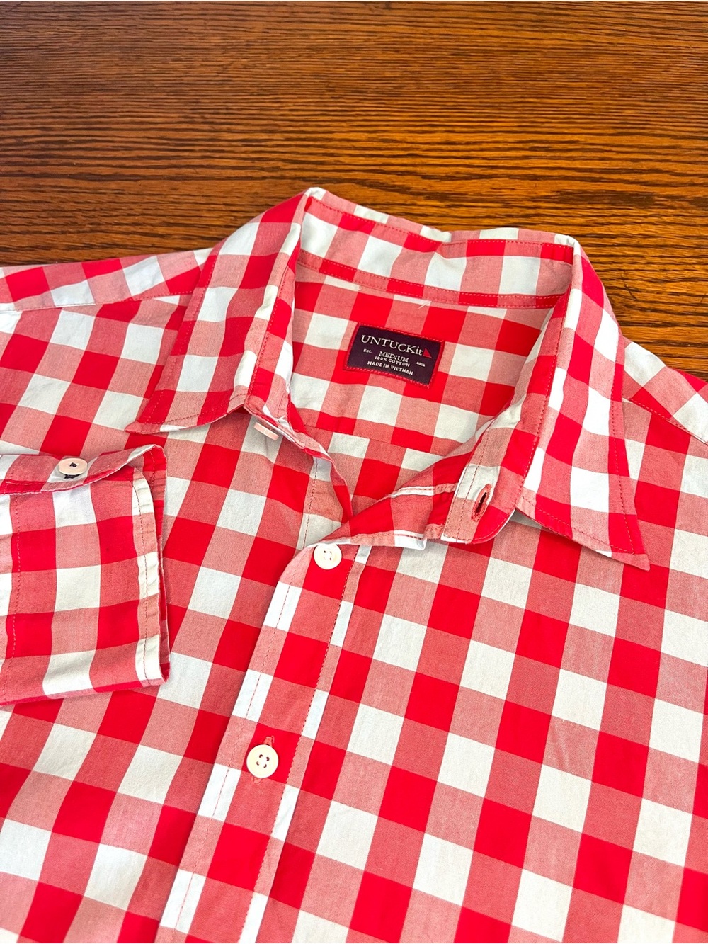 UNTUCKit Mens Size Medium Red Blue Check Long Sleeve Shirt White Cotton